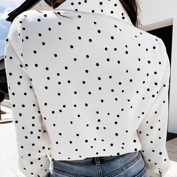 Black And White Elegan t Women's Polka Dot Shirt Blouse With Pocket details - Picture 4 of 11